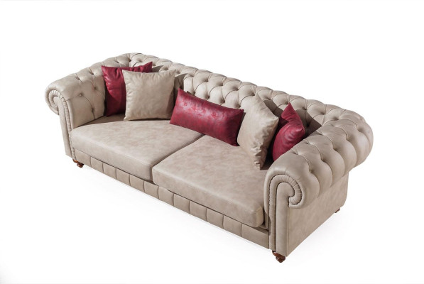 Chesterfield Sofa Couch Suite Seating Group Upholstered Living Room Set 3+3+1