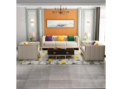 Beige Chesterfield Sofa Set 3+2 Seater Upholstered Sofas Leather Living Room Set
