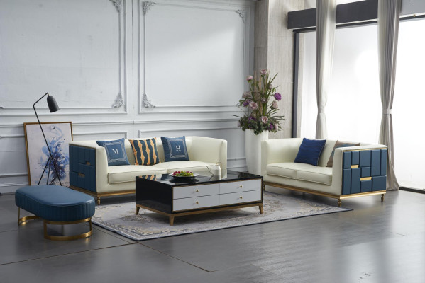 Sofa set 3+2 seater, side table, coffee table, stool, 4-piece living room.