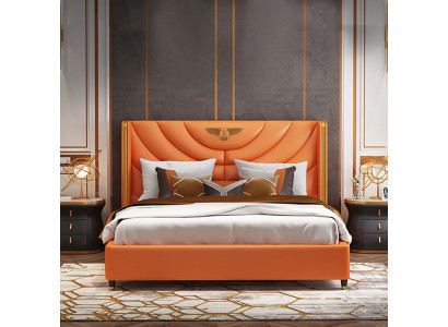 Wood design bed double luxury marriage hotel modern frame sleeping room.