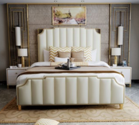 Designer double bed hotel luxury bedroom 180x200cm leather metal