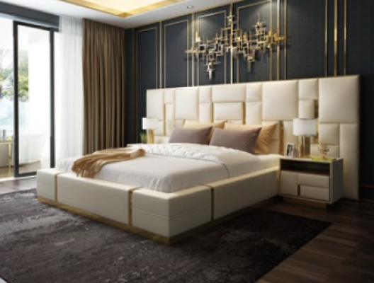 Hotel bed luxury design beds upholstery decor metal leather bedroom XXL