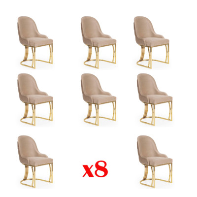 Design Chair Set 8x Armchair Stainless Steel Fabric Upholstered Chairs Dining Room
