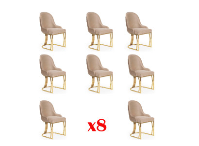 Design Chair Set 8x Armchair Stainless Steel Fabric Upholstered Chairs Dining Room