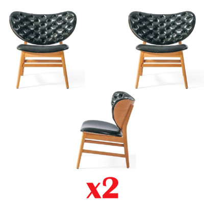 Dining Room New Upholstered Gastro Leather Design Chair Set 2x Solid Wood