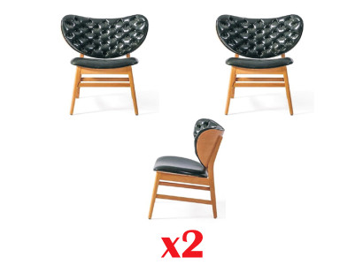 Dining Room New Upholstered Gastro Leather Design Chair Set 2x Solid Wood