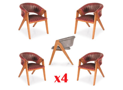 Set of 4 Chairs Modern Upholstered Design Group Wooden Dining Room Chair