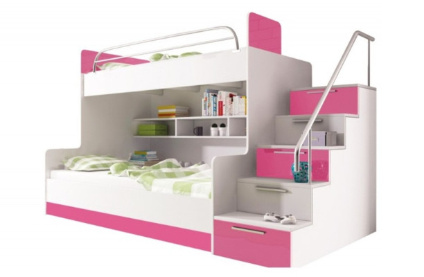 Bunk bed children’s room beds loft bed double-decker bed high-gloss furniture pink.