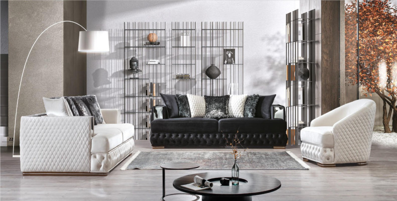 Three-seater Chesterfield couch black sofas textile leather sofa couches