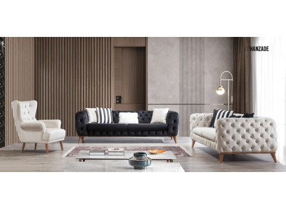 Armchair 1-Seater White Living Room Textile Design Chesterfield Wingback Chair