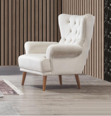 Armchair 1-Seater White Living Room Textile Design Chesterfield Wingback Chair