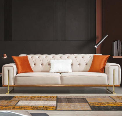 Beige Sofa 3-Seater Living Room Luxury Design Chesterfield Italian