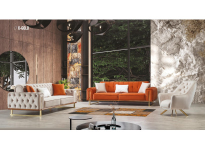 Armchair 1 Seater Beige Chesterfield Luxury Design Single-Seater Furniture Fabric