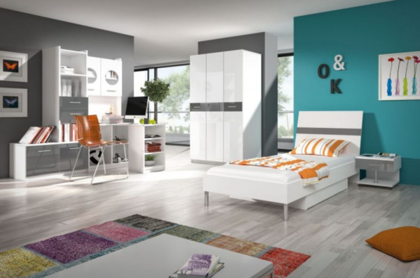 Regal Cabinet Bookshelf for Children's Room Teen Room Gray White High Gloss