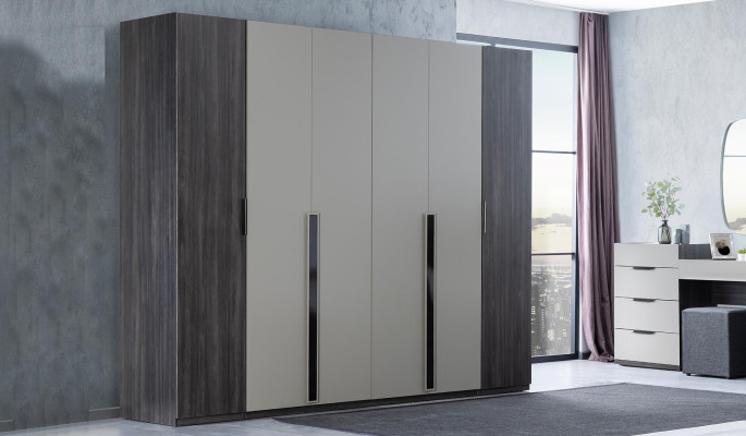 Bedroom bed, nightstand, wardrobe, dresser with mirror, 5-piece furniture set