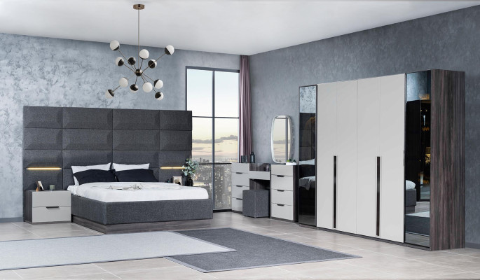 Bedroom bed bedside table wardrobe dresser with mirror furniture wood luxury