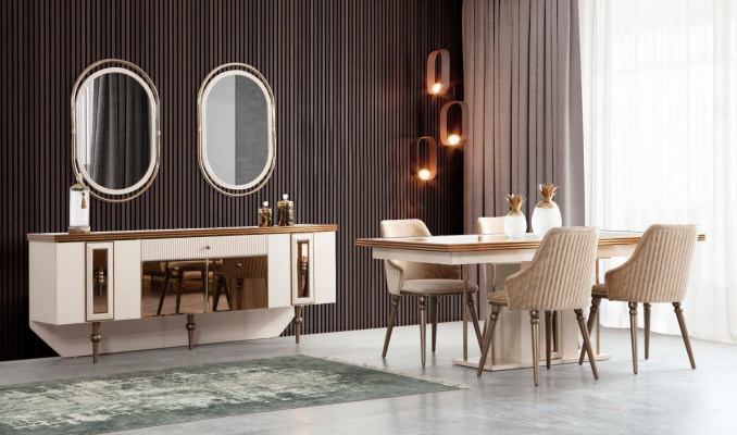 Luxury dining table beige glass table wooden table designer tables kitchen
