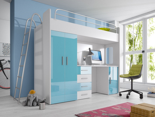 Bunk bed with desk wardrobe new gray