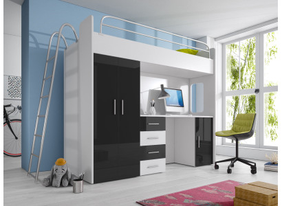 BUNK BED LOFT BED DESK + WARDROBE-RAJ 4D BLACK