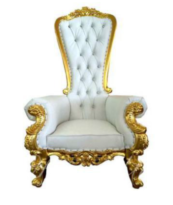 A beautiful white, ornate armchair in Baroque and Chesterfield style with Chesterfield-style elements.