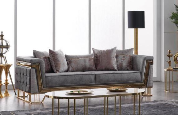 Gray sofa set 3+1 seater with stainless steel couch sofa upholstery set 2-piece