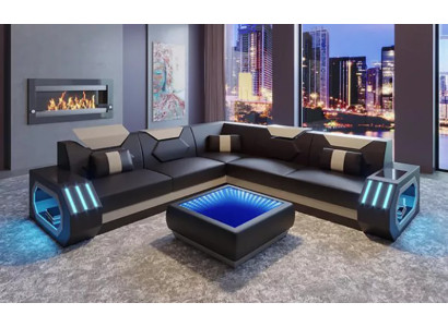 Corner sofa with leather upholstery design, living room sectional couch, L-shaped sofa landscape.