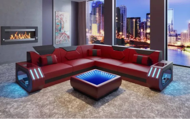 Corner sofa with leather upholstery design, living room sectional couch, L-shaped sofa landscape.