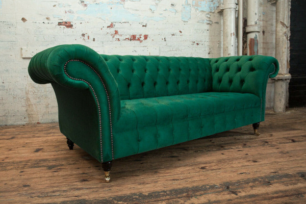 Classic Chesterfield Couch 3-Seater Sofa Couch Velvet Leather Design Big Green New