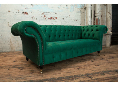 Classic Chesterfield Couch 3-Seater Sofa Couch Velvet Leather Design Big Green New