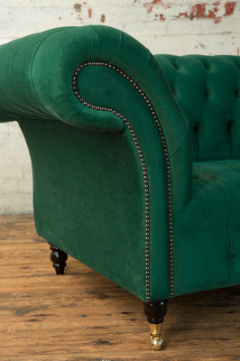 Classic Chesterfield Couch 3-Seater Sofa Couch Velvet Leather Design Big Green New