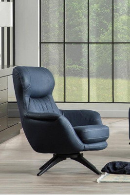 1-seater armchair, comfortable modern style, medium-soft, blue, luxurious