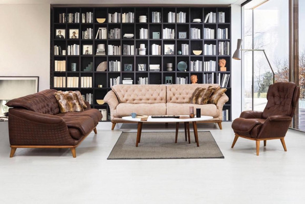 Brown Couch Sofa Living Room Couches Upholstered Furniture Three-Seater 221cm