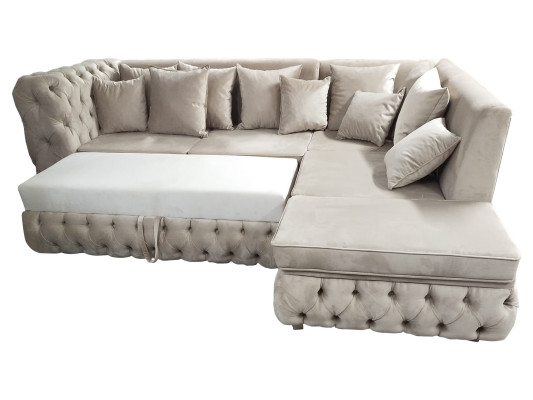 Chesterfield sectional sofa L-shape with bed function textile luxury sofa 340 x 220.