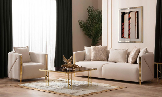 Sofáin trí shuí, troscán lúxúir, sofa núálach trí shuí, couch teicstíl 245cm