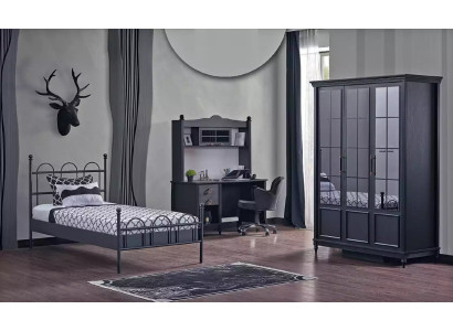 Complete room bedroom bed wardrobe desk black 3-piece set