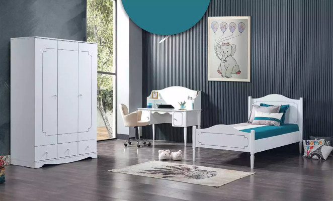Complete room bedroom furniture desk bed wardrobe 3-piece set.