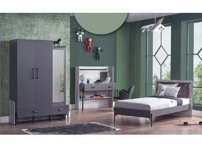 Gray Youth Room Set Children's Room Bedroom Table Cabinet Bed 3-piece.