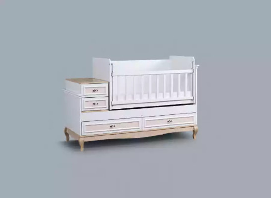 Baby crib children's bed with drawer white in modern children's room