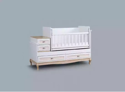 Baby crib children's bed with drawer white in modern children's room