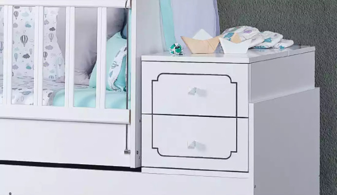 Child's bed infant baby toddler bed wooden bed white with shelves