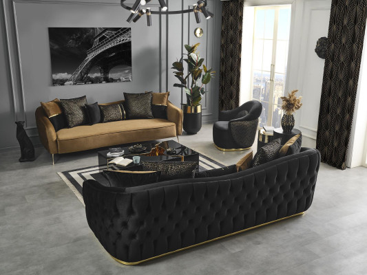 Modern Chesterfield Sofa 4-seater Sofas Fabric Polyester Yellow New