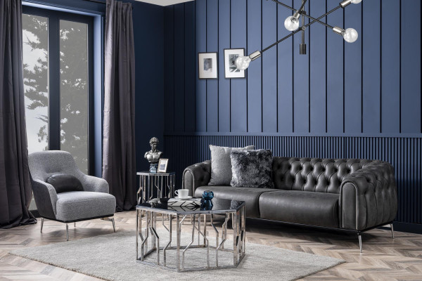 Armchair Wingback Chair Modern Fabric Living Room Polyester Gray Design Seat
