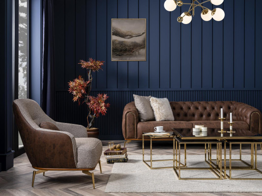 Armchair Wingback Modern Fabric Living Room Polyester Gray Design Seat