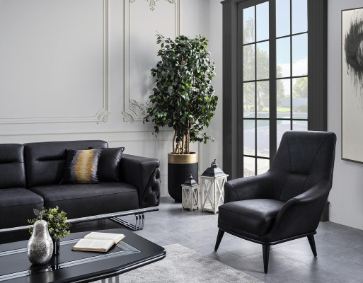 Luxury Armchair Wingback Chair Cocktail Chair Faux Leather Polyester Black