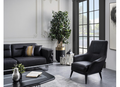 Luxury Armchair Wingback Chair Cocktail Chair Faux Leather Polyester Black