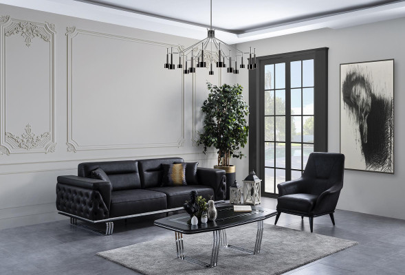 Luxury Armchair Wingback Chair Cocktail Chair Faux Leather Polyester Black