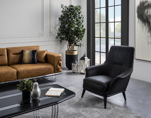 Luxury Armchair Wingback Chair Cocktail Chair Faux Leather Polyester Black