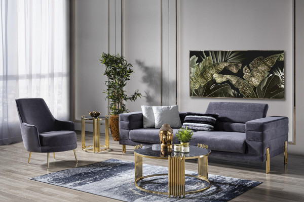 Armchair Wingback Armchair Cocktail Chair Fabric Living Room Polyester Grey Seat