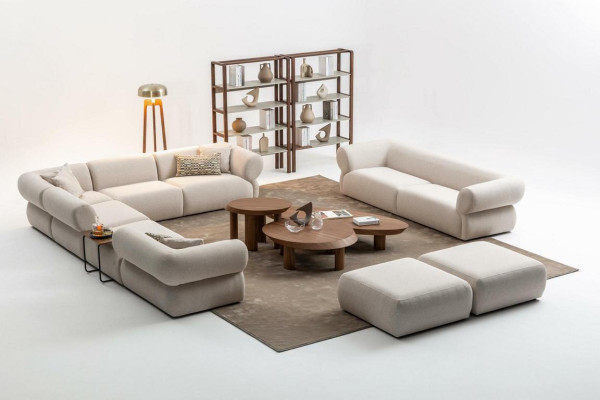 Living Room Sofa Set L-Shape 3-Seater Stool Set Modern Design