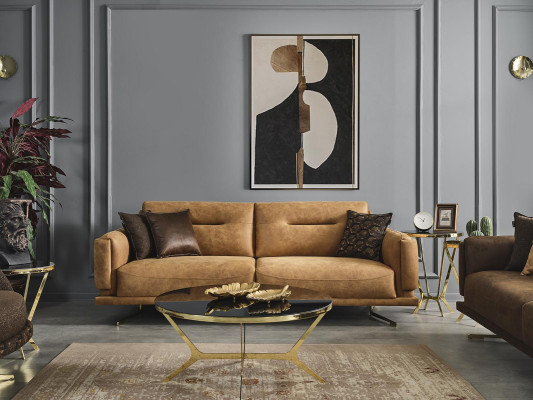 Sofa Set Complete Sofa 431 Seats Armchair Synthetic Leather Brown Set 3-piece